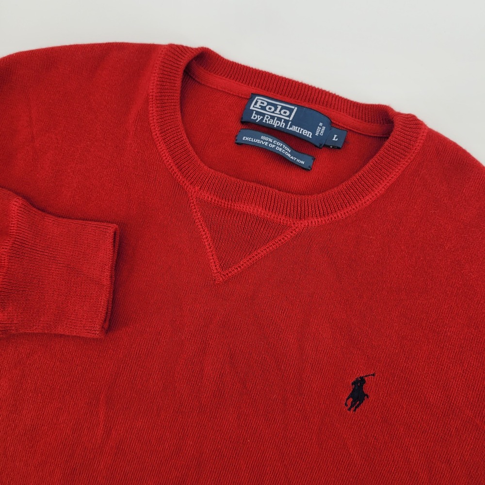 Polo‎ Ralph Lauren Sweater Mens Large Red Cotton Crewneck Pony Long Sleeve